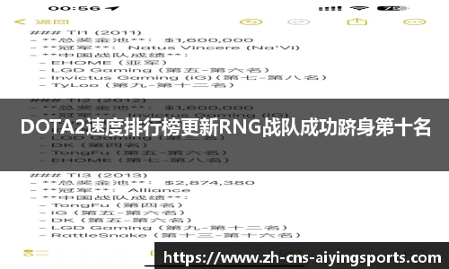 DOTA2速度排行榜更新RNG战队成功跻身第十名